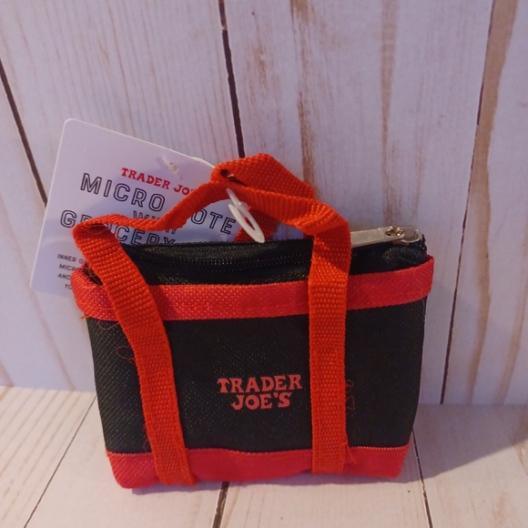 Trader Joe's 2 Pack Mini Micro Totes with reusable grocery bag inside red+black - Picture 2 of 5